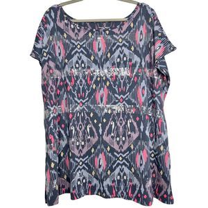 DKNY NWOT Blue Colorful Sequin Short Sleeve T-Shirt Womens Plus Size 2X - 22/24